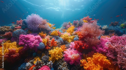 Wide Angle Lens Provides a Stunning View of Colorful Coral Reefs Teeming with Life. © pengedarseni