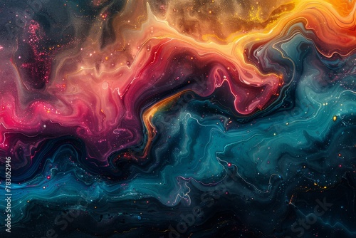 A vibrant and abstract representation of a space nebula swirling in colors and stars