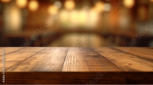 Empty wooden table and Coffee shop blur background with bokeh image. © 99