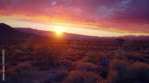 Sunset over the desert of Joshua Tree National Park AI generated photo