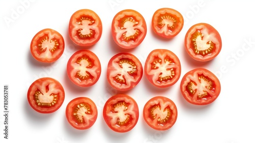 Tomato slices isolated on white background. Top view