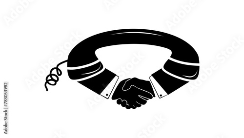handshake on phone, black isolated silhouette