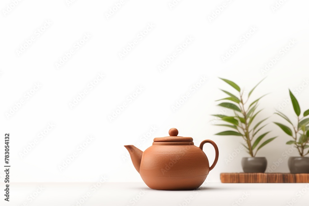 Traditional japanese teapot on white background with ample empty space for text or design Traditional japanese teapot on white background with ample empty space for text or design