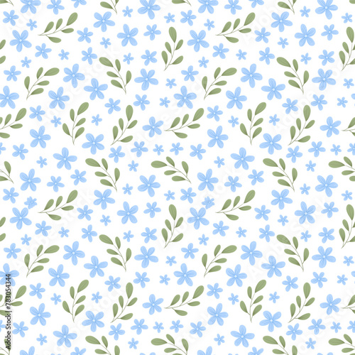 Vintage seamless floral pattern. Simple style background of small pastel color flowers. Small blooming flowers. White background. Hand drawn vector for printing on surfaces and web design.