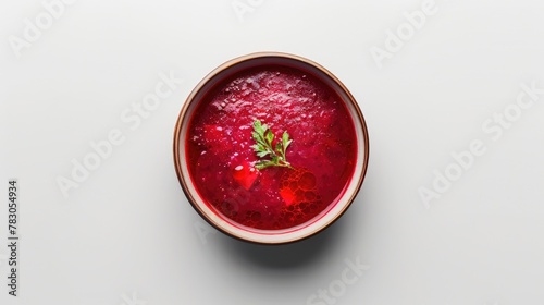Top-View Borscht Soup with Beetroot-Vegetable Healthy Dish for Lunch or Dinner in Red Bowl photo