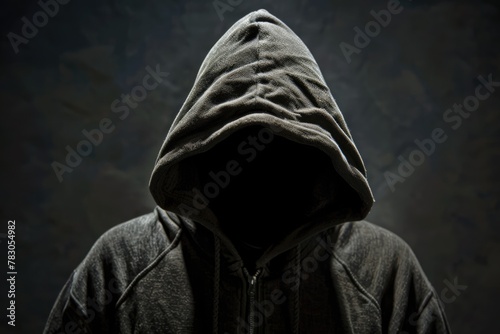 Undercover Stalker: A Dark Silhouette in a Hoodie - Criminal, Hacker, Faceless photo