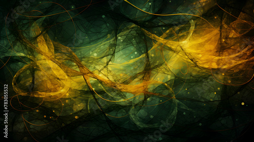 Digital green and yellow strings tangled together abstract graphic poster web page PPT background