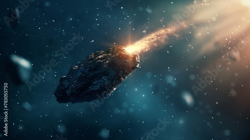 Closeup of a comet with a blurry background.Volumetric Lighting