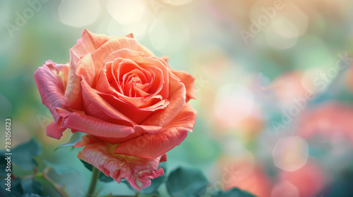 Close-up of a single rose  soft-focus background.
