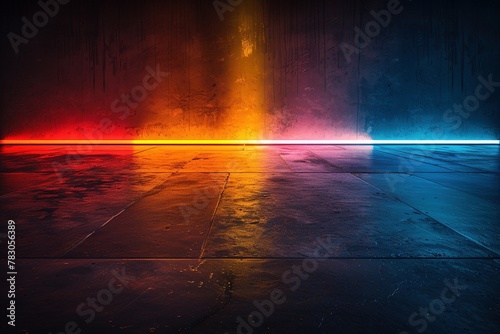 Vivid light beams, one displaying a blue to green gradient, the other showcasing an orange to red transition, intersect in a dazzling white core, creating a minimalist composition on deep black
