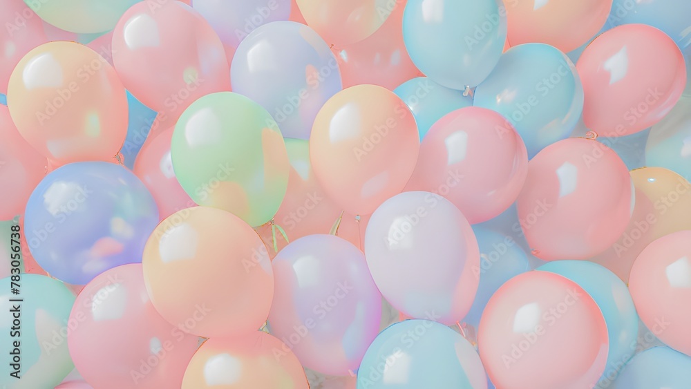 Birthday balloons in faded fluor colors.