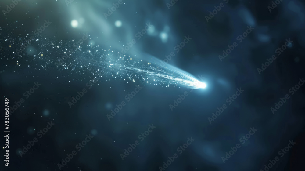 Closeup of a comet with a blurry background.Volumetric Lighting - obrazy, fototapety, plakaty 
