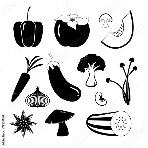 vegetable food silhouette symbol set