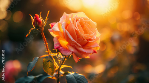 Closeup of a rose with a blurry background.Golden Hour