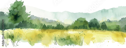 watercolor isolated background landscape with mountains and grass