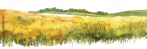 watercolor background landscape with grass and flowers