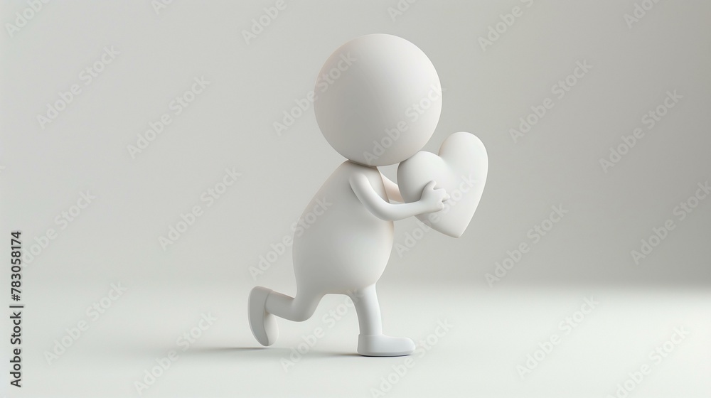 Simple white figure character holding heart, idea cute sign occupation love Simple white figure character holding heart, idea cute sign occupation love