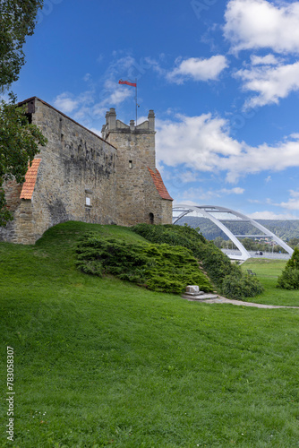 Medieval Nowy Sacz Castle and the Pilsudski bridge over the Dunajec River, Nowy Sacz, Poland