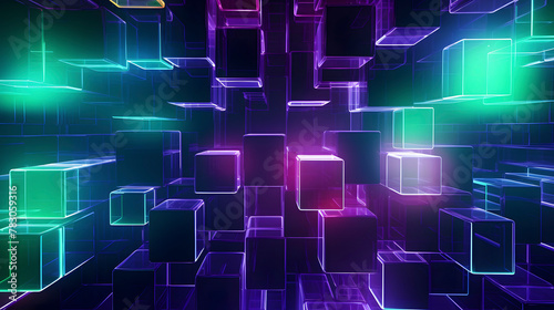 Digital green and purple mosaic square abstract graphic poster web page PPT background
