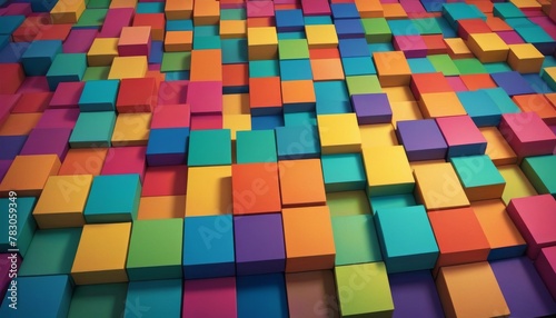 A vivid pattern of multicolored 3D cubes organized in a seamless, geometric array suitable for vibrant backdrops and dynamic designs. AI Generation