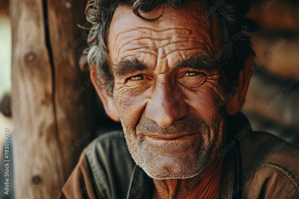Portrait of an elderly man in the village. Close-up.