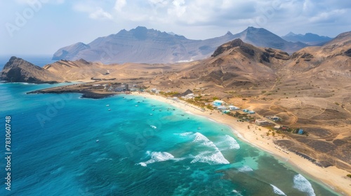 Tarrafal Beach - Cape Verde Aerial View. Santiago Island Landscape of Tarrafal - popular tourist destination. © caucul