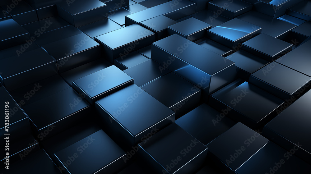 Fototapeta premium Abstract Blue 3D Cubes Background in Dark Hues