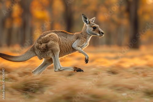 Energetic image of a kangaroo in motion with a blurred background