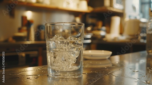 Kitchen glass filled with water for refreshing hydration in a homely environment