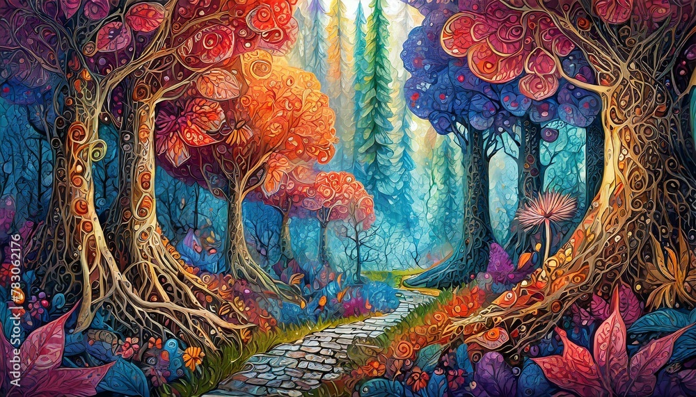 Fototapeta premium background with painting forest and pathway