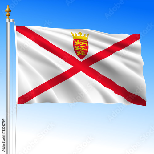 Jersey island waving flag, United Kingdom, vector illustration