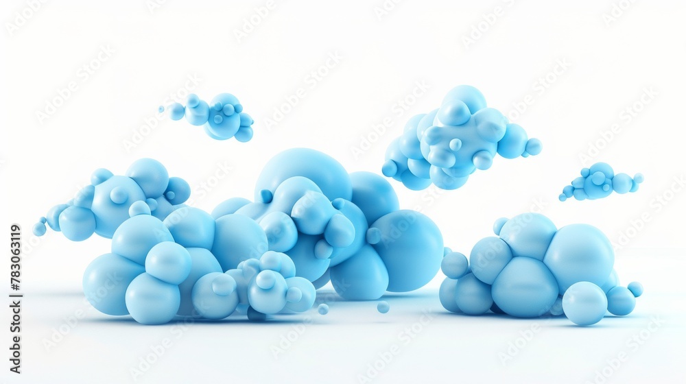 Cute funny claymotion style blue clouds isolated on white background, style 3D Cute funny claymotion style blue clouds isolated on white background, style 3D