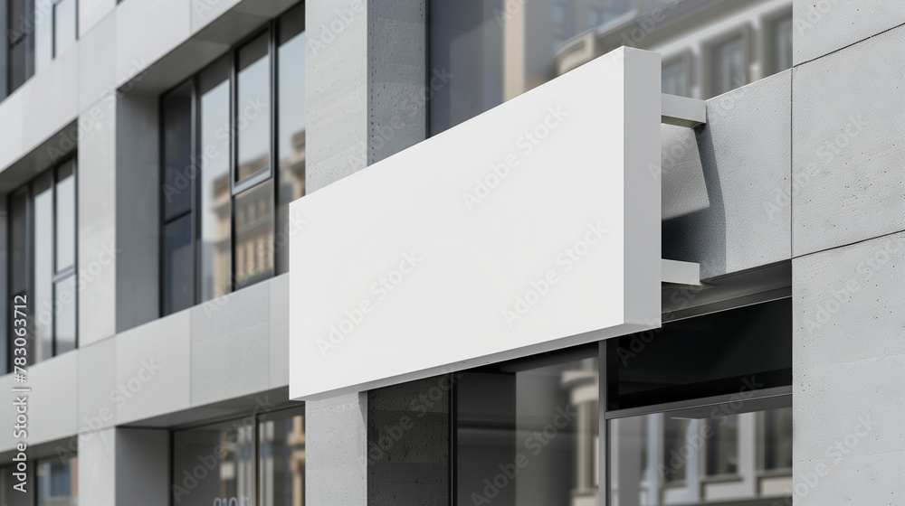 Advertising signs, shop logo signs, designed and photographed in the style. It features an elegant white sign hanging on the side of a modern building with bold black text. look perfect for showcasing Advertising signs, shop logo signs, designed and photographed in the style. It features an elegant white sign hanging on the side of a modern building with bold black text. look perfect for showcasing