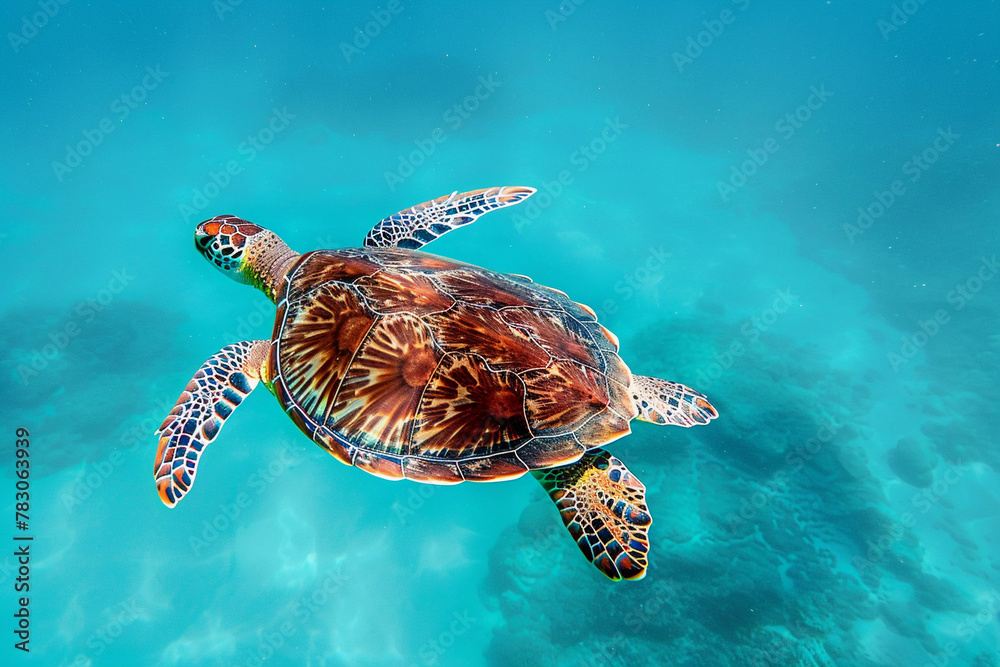 Obraz premium Belle tortue nageant vue du dessus