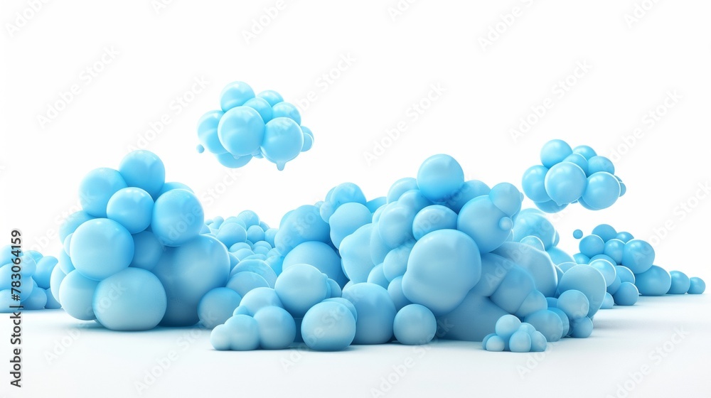 Cute funny claymotion style blue clouds isolated on white background, style 3D Cute funny claymotion style blue clouds isolated on white background, style 3D
