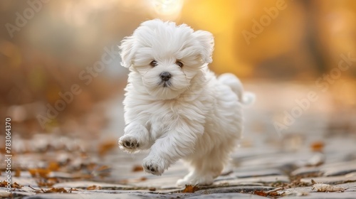 With fluffy fur as white as snow, the Maltese puppy prances around, spreading joy with every wag of its tail.