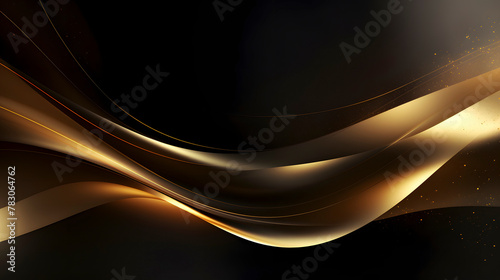 Digital technology black gold holographic curve abstract poster web page PPT background