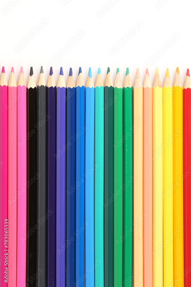 A close-up of colorful crayons isolated on a white background
A close-up of colorful crayons isolated on a white background