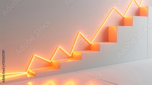 A 3D line graph illustrating a rising trend from a straight-on perspective, with each segment higher than the last, showcasing a consistent growth pattern