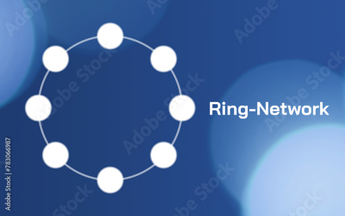 illustrated Ring-Topology and Ring-Network lettering in front of a blue gradient and light effect in the background  connection  network  access control  station  collision  IT  internet  technology