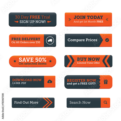 Call to action web buttons - orange and navy