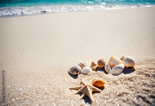 Transport yourself to paradise with this stunning depiction of a sunny beach, complete with fine white sand and vibrant sea shells © Giuseppe Cammino