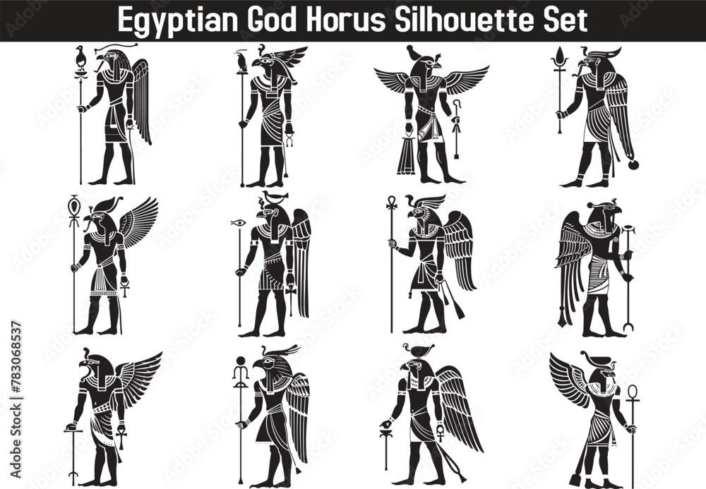 Egyptian God Horus Silhouette Vector Illustration Set Stock Vector ...
