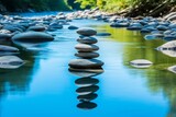 Tranquil blue water with stepping stones zen oasis for relaxation and meditation
