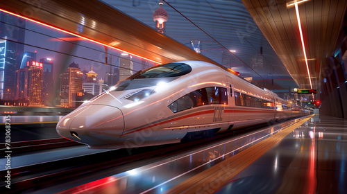 Wallpaper Mural The train is accelerating along the tracks. with the lights from the train reflecting off the platform The concept of movement and excitement as the train passes through the station. Torontodigital.ca