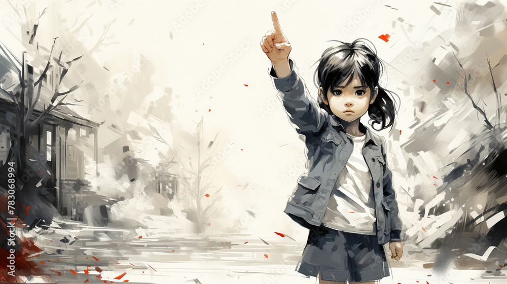 illustration of domestic violence. a hand aganist violence.black and white sketch of a crying kid illustration of domestic violence. a hand aganist violence.black and white sketch of a crying kid