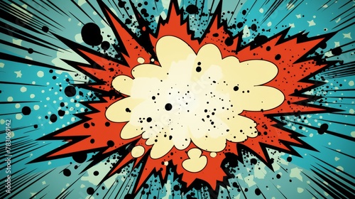 Vintage comics book cover design with boom explosion, crash, bang, light, and dots