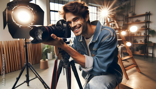 Photo Real: Fashion Photographer Capturing High Energy Shoot in Candid Daily Work Environment photo