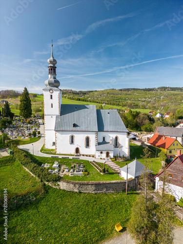 White Gothic church in the village of Dziwiszów in the Kaczawskie Mountains, Poland © Marcin