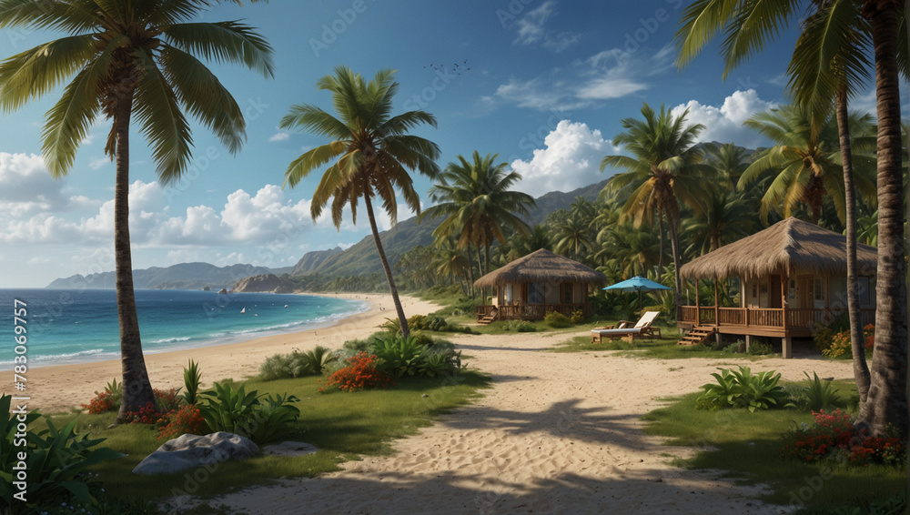 Obraz premium beach with palm trees and sky